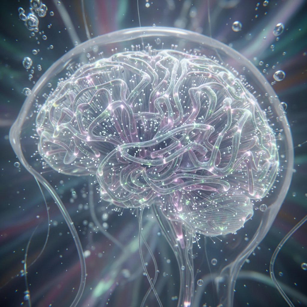 Schematyczny rysunek zwolnionych połączeń nerwowych w mózgu, ilustrujący spowolnienie psychoruchowe