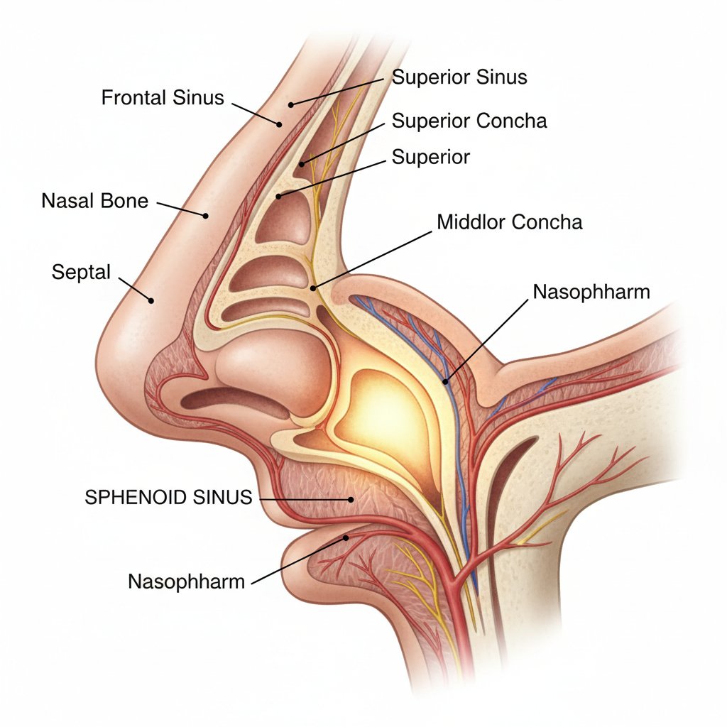 Zdjęcie anatomiczne – nos, wyraźnie zaznaczone partie strukturalne