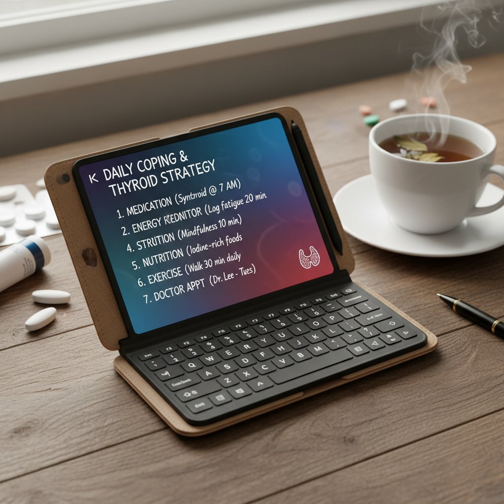 Zeszyt i telefon z checklistą codziennych strategii radzenia sobie z chorobą