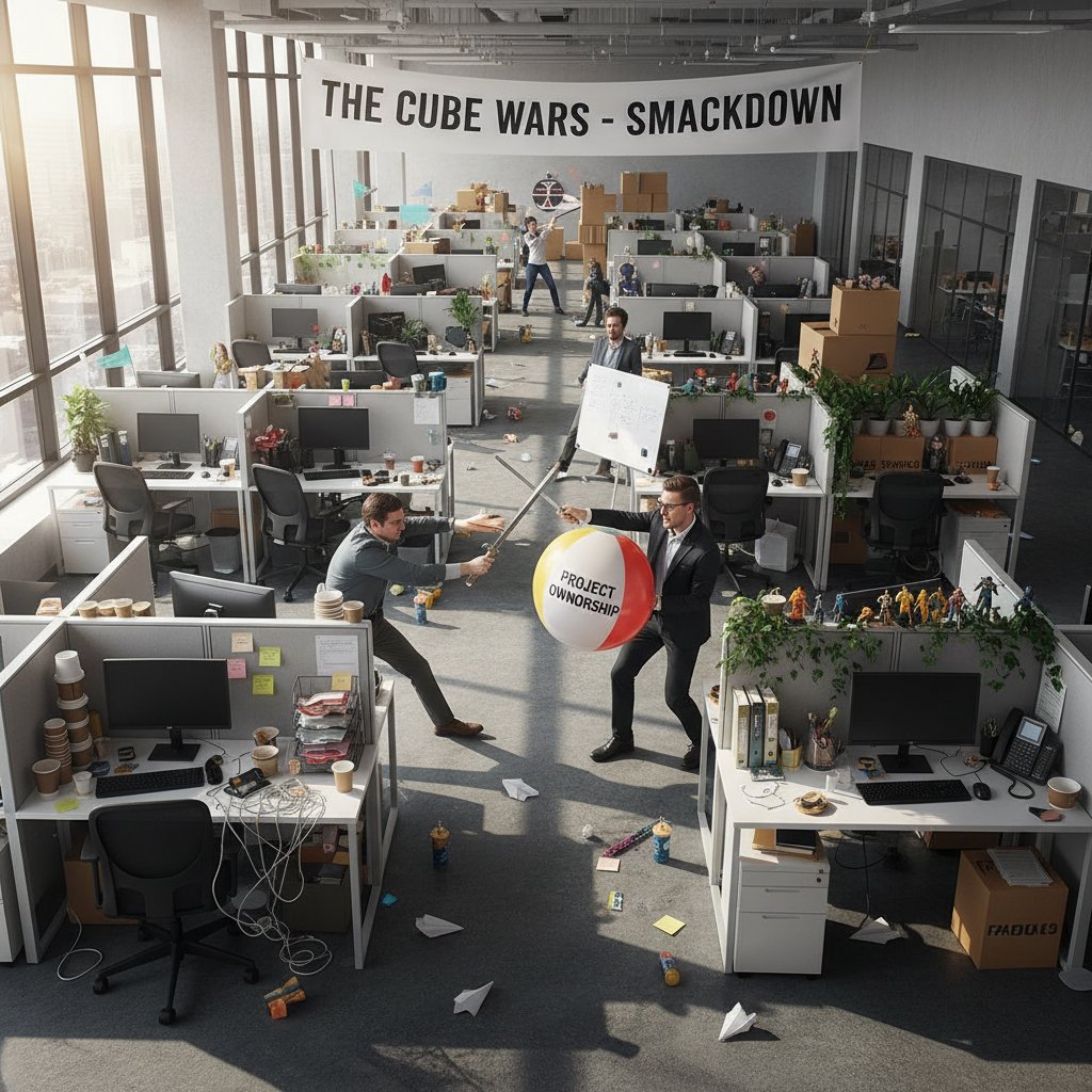 Przestrzeń biurowa open space, gdzie ludzie rywalizują o własne miejsce