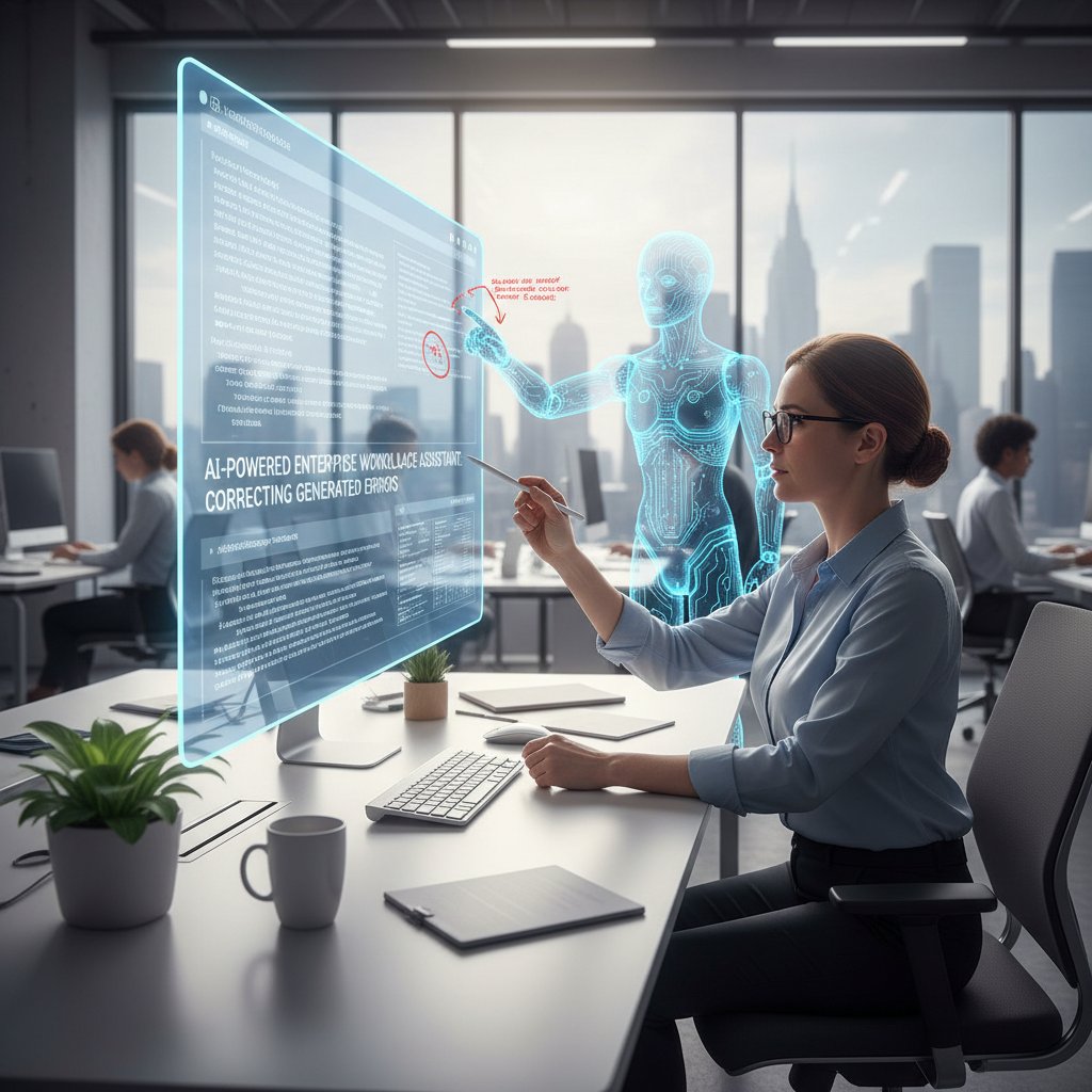 Human reviewing and correcting AI output, AI-powered enterprise workplace assistant, error correction