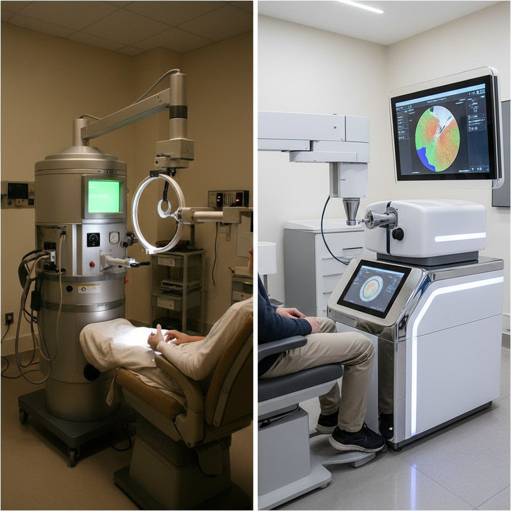 Stare i nowoczesne urządzenia do laserowej korekcji wzroku na sali operacyjnej
