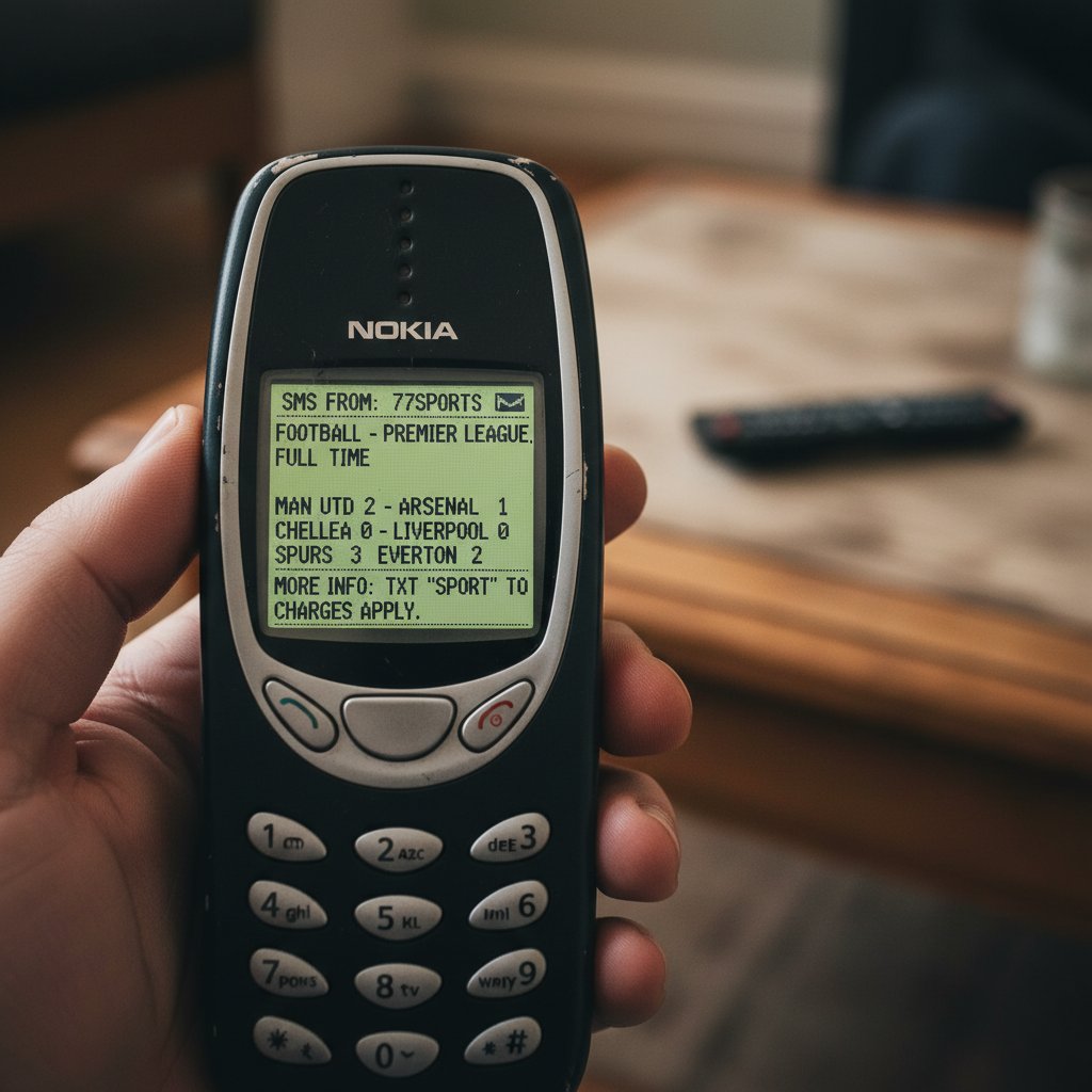 Stary telefon komórkowy z wiadomościami o wynikach sportowych