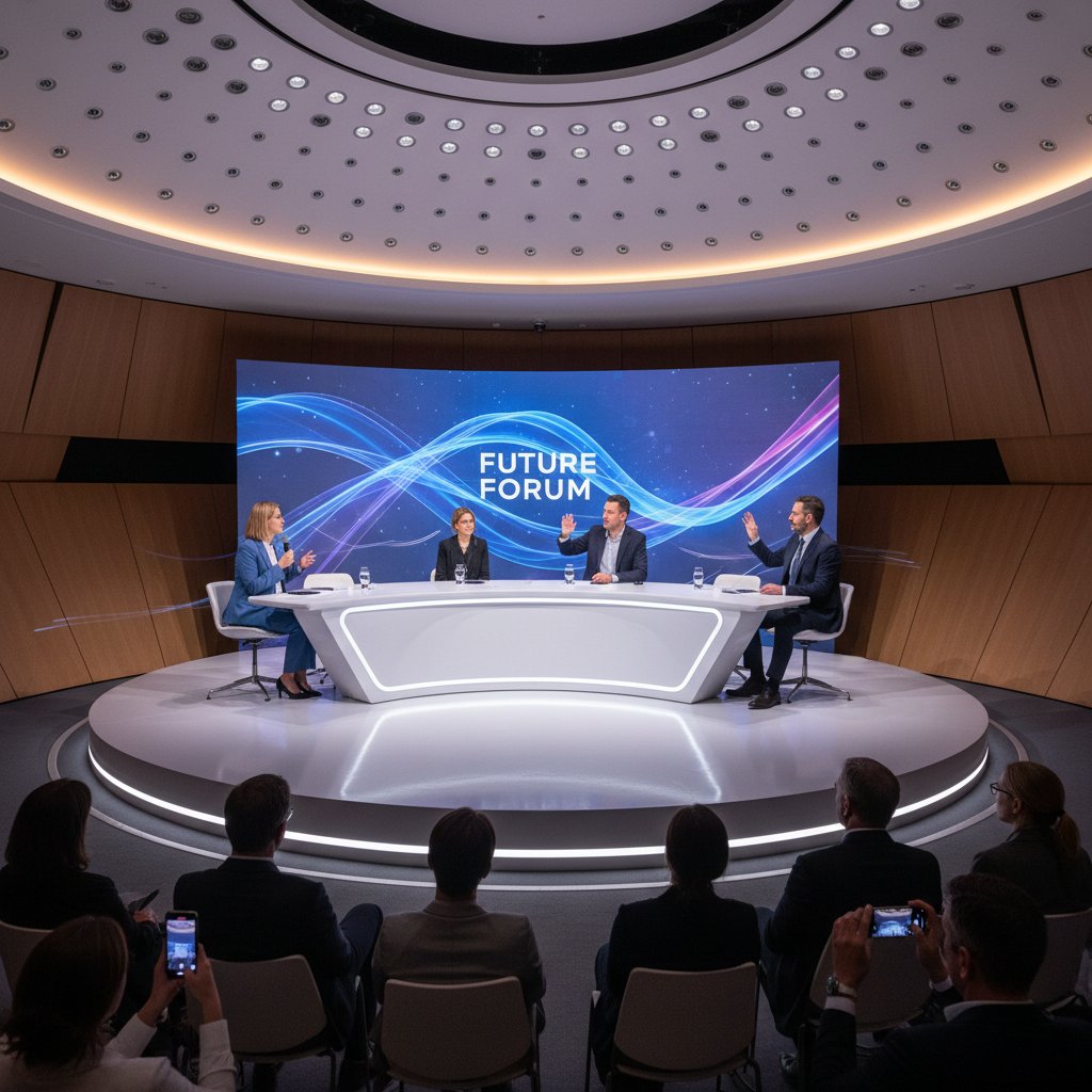 Panelowa debata na temat pamięci komórkowej w nowoczesnej sali konferencyjnej, dynamiczna atmosfera naukowej dyskusji