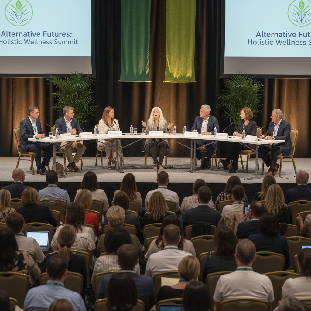 Panel dyskusyjny na konferencji o terapii alternatywnej, eksperci w debacie