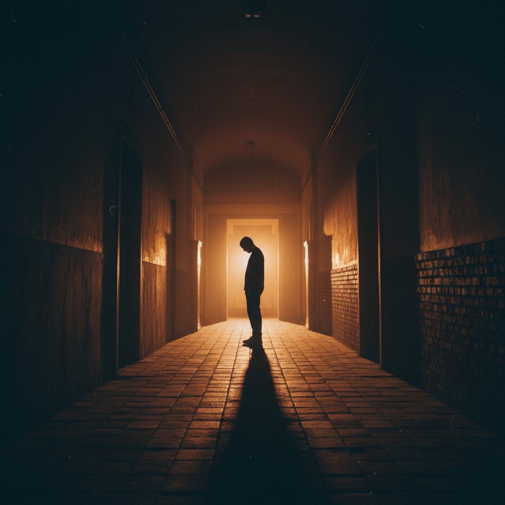 Osoba samotna w ciemnym korytarzu — doświadczenie relacji z psychopatą