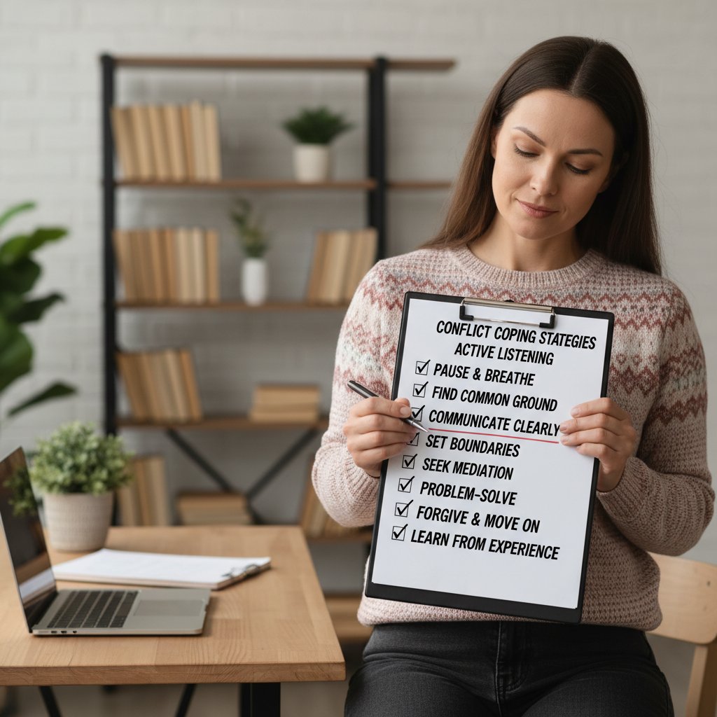 Osoba zaznaczająca checklistę technik uspokajania się po konflikcie
