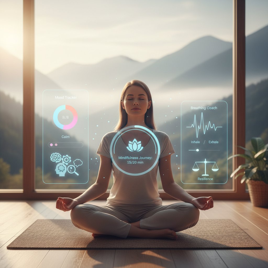 Osoba medytująca z telefonem, mindfulness, narzędzia psychologiczne