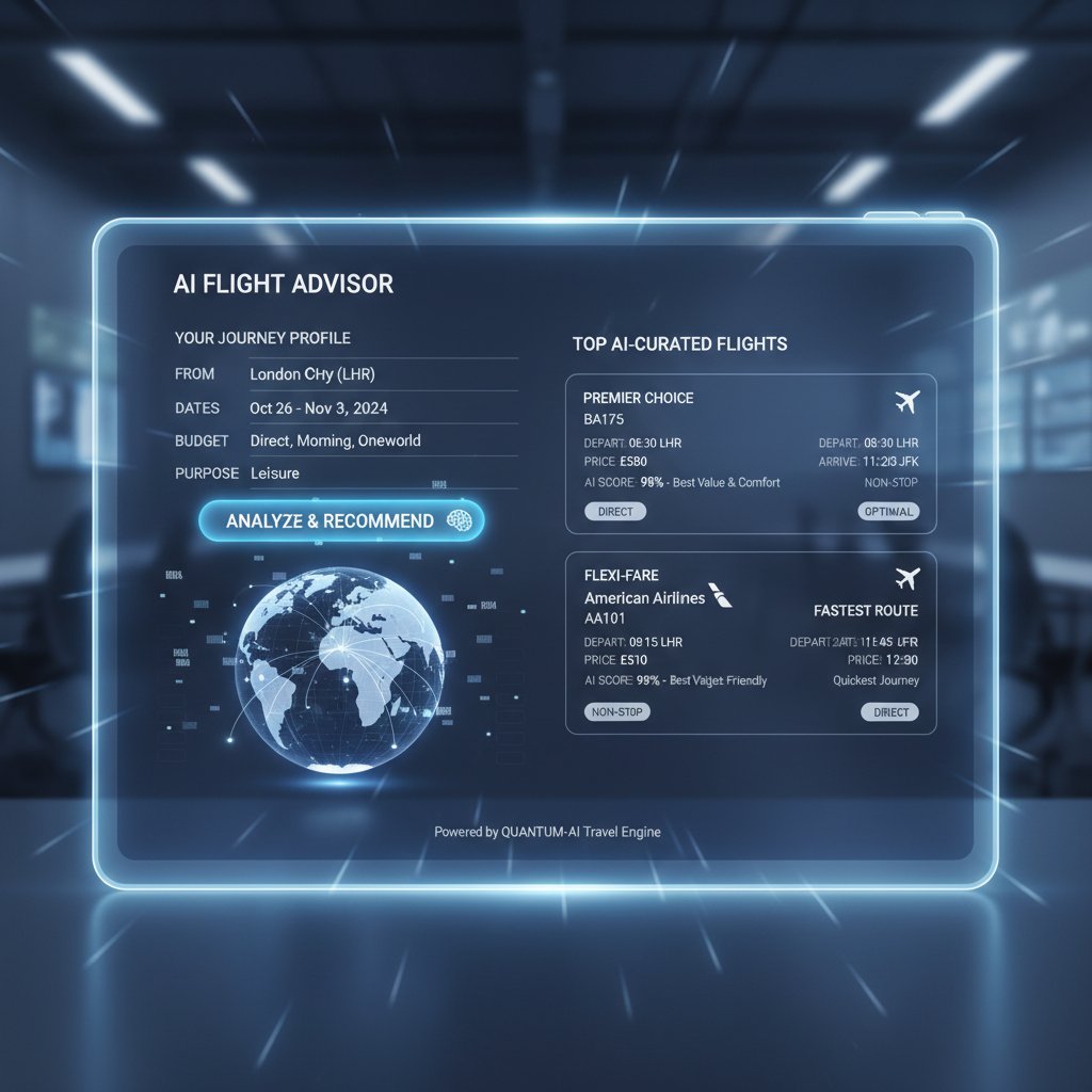 Personalized flight recommendations powered by AI: diverse travelers receiving unique itineraries, airfare analytics tools
