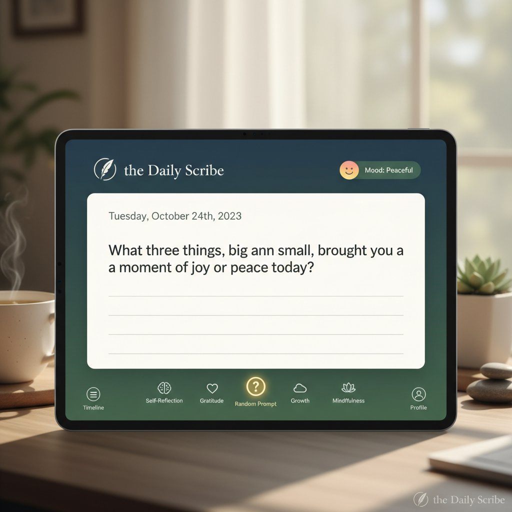 Person customizing journal prompts on a digital app, representing the personalization of mindful journaling for wellbeing