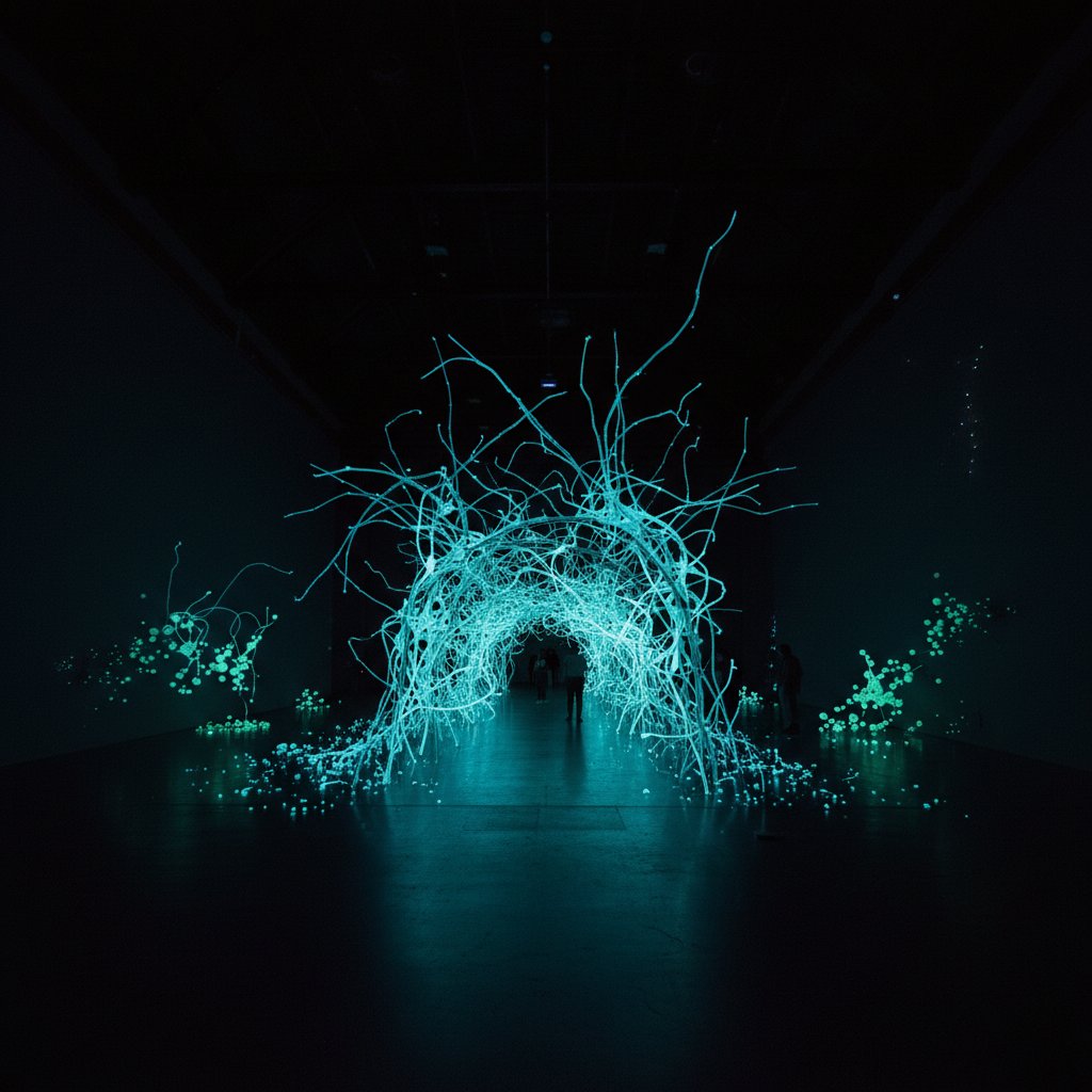 Instalacja artystyczna: świecące bryły fosforu w ciemnej galerii – zderzenie sztuki i nauki