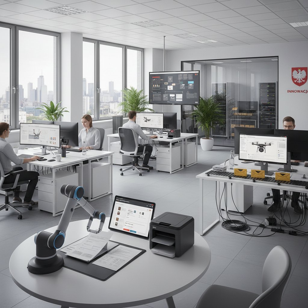 Nowoczesne polskie biuro z pracownikami korzystającymi z narzędzi do automatyzacji pracy