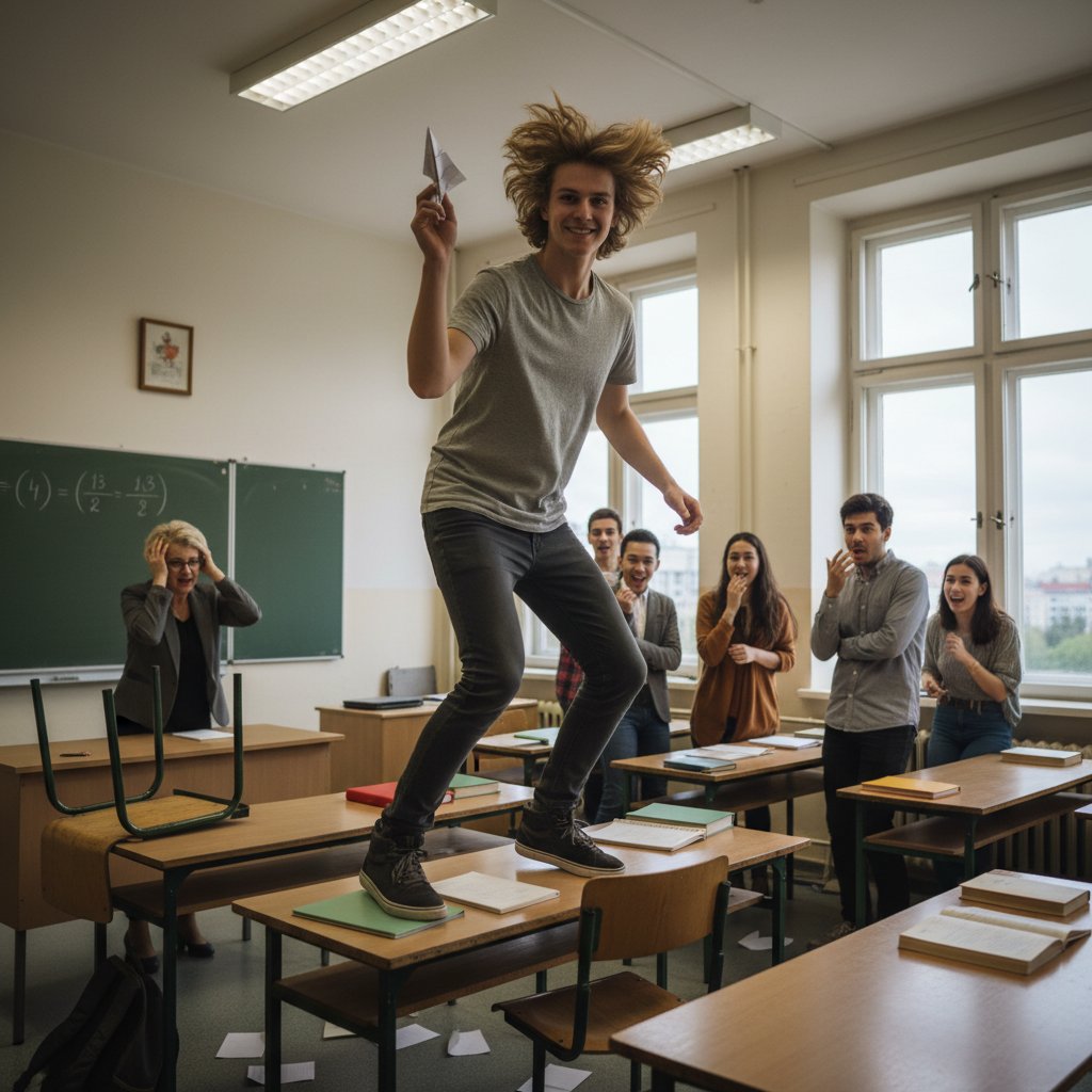 Polski uczeń w klasie podczas impulsywnego zachowania acting out