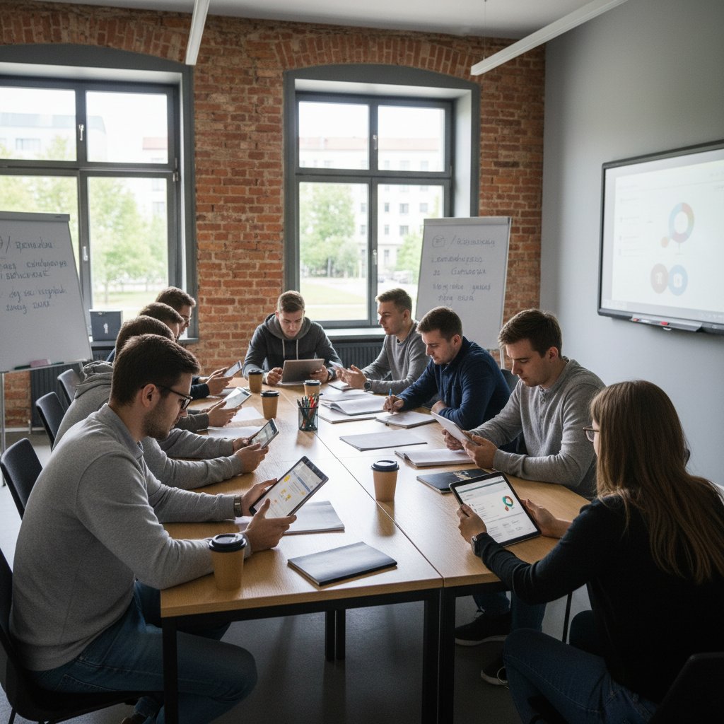 Polscy uczniowie analizują case study na lekcji z wykorzystaniem tabletów