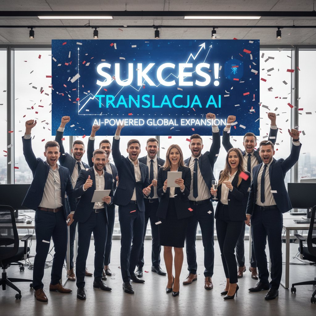 Zespół polskiej firmy świętujący sukces po wdrożeniu AI do tłumaczeń