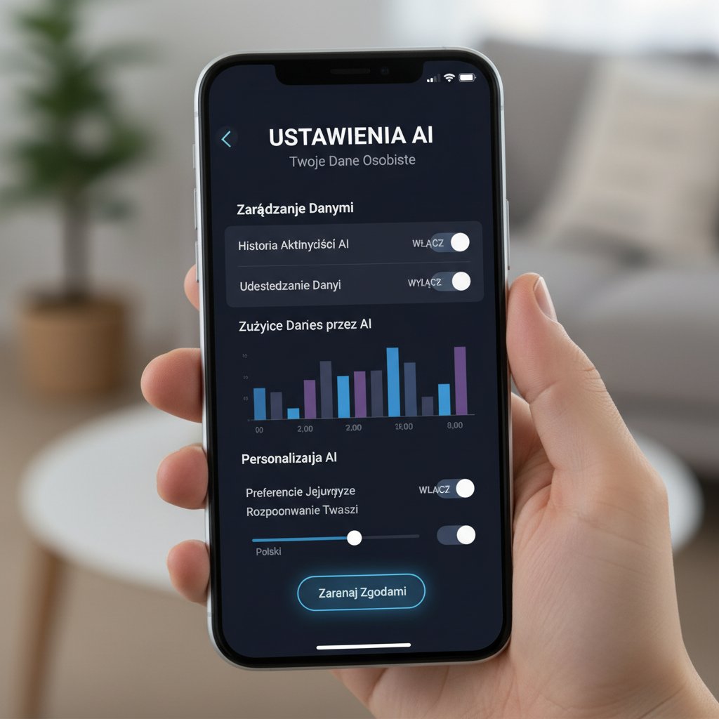 Polski użytkownik telefonu analizujący ustawienia AI – zdjęcie oddające lokalny kontekst