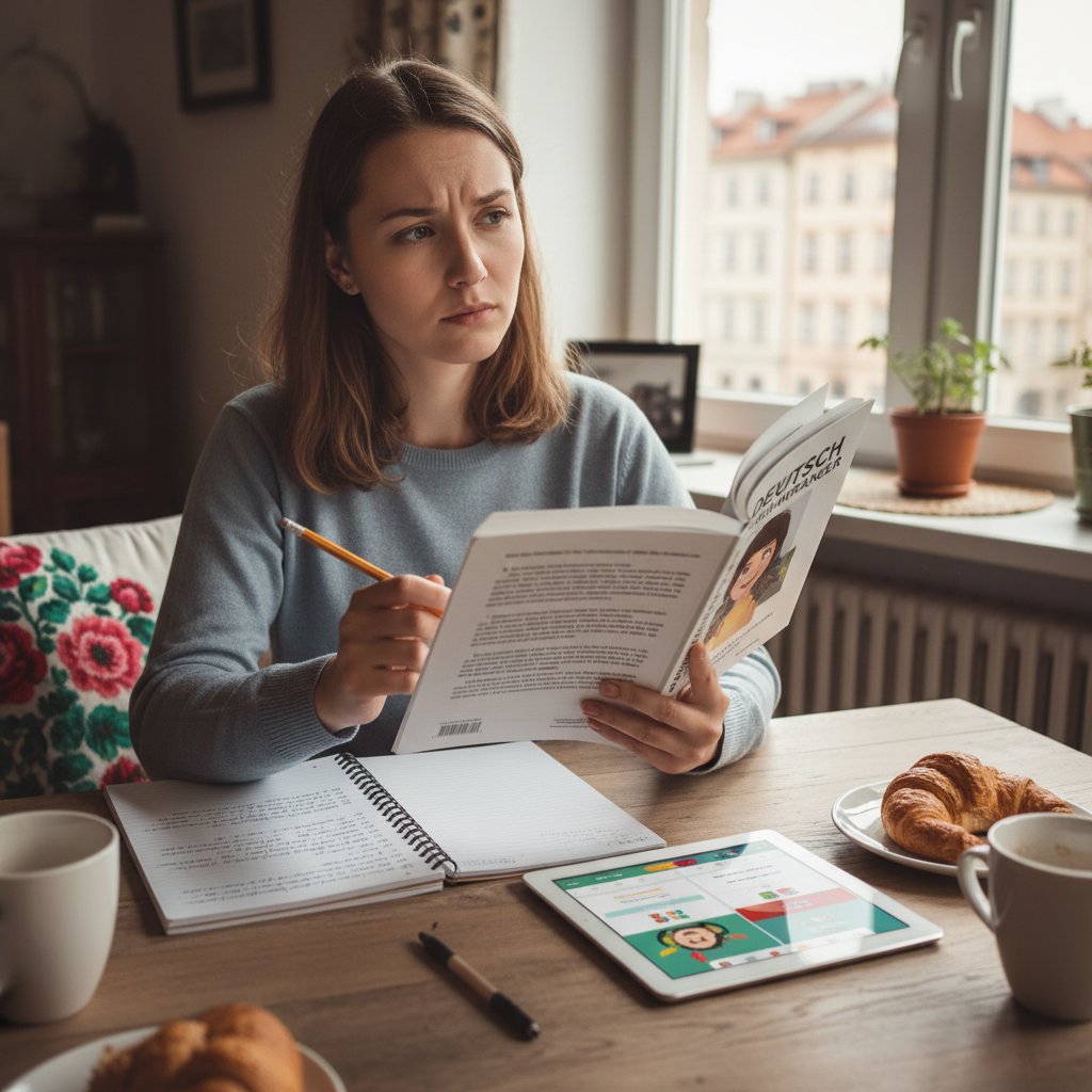 Polka ucząca się lokalnego języka, notatki i słownik, praca nad adaptacją