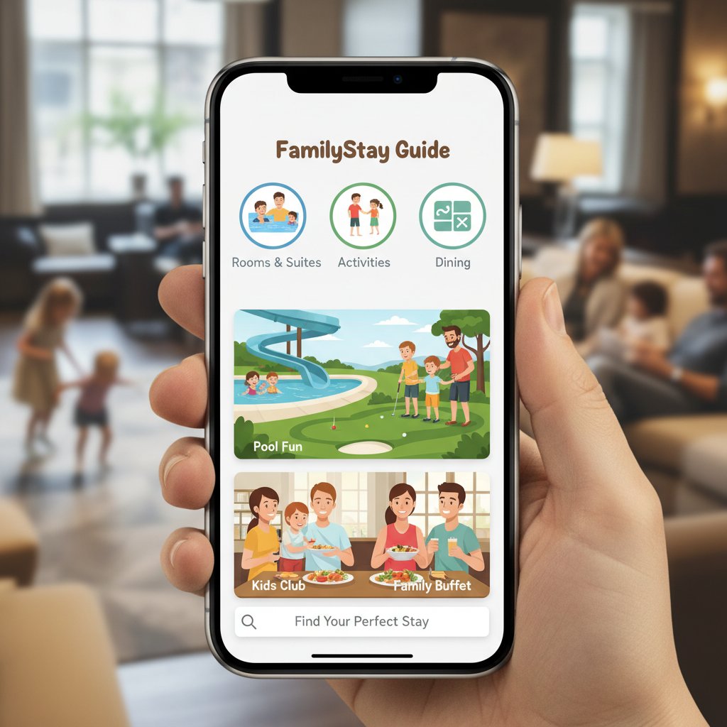Simple, mobile-optimized photo guide for choosing a family hotel, family friendly hotel finder