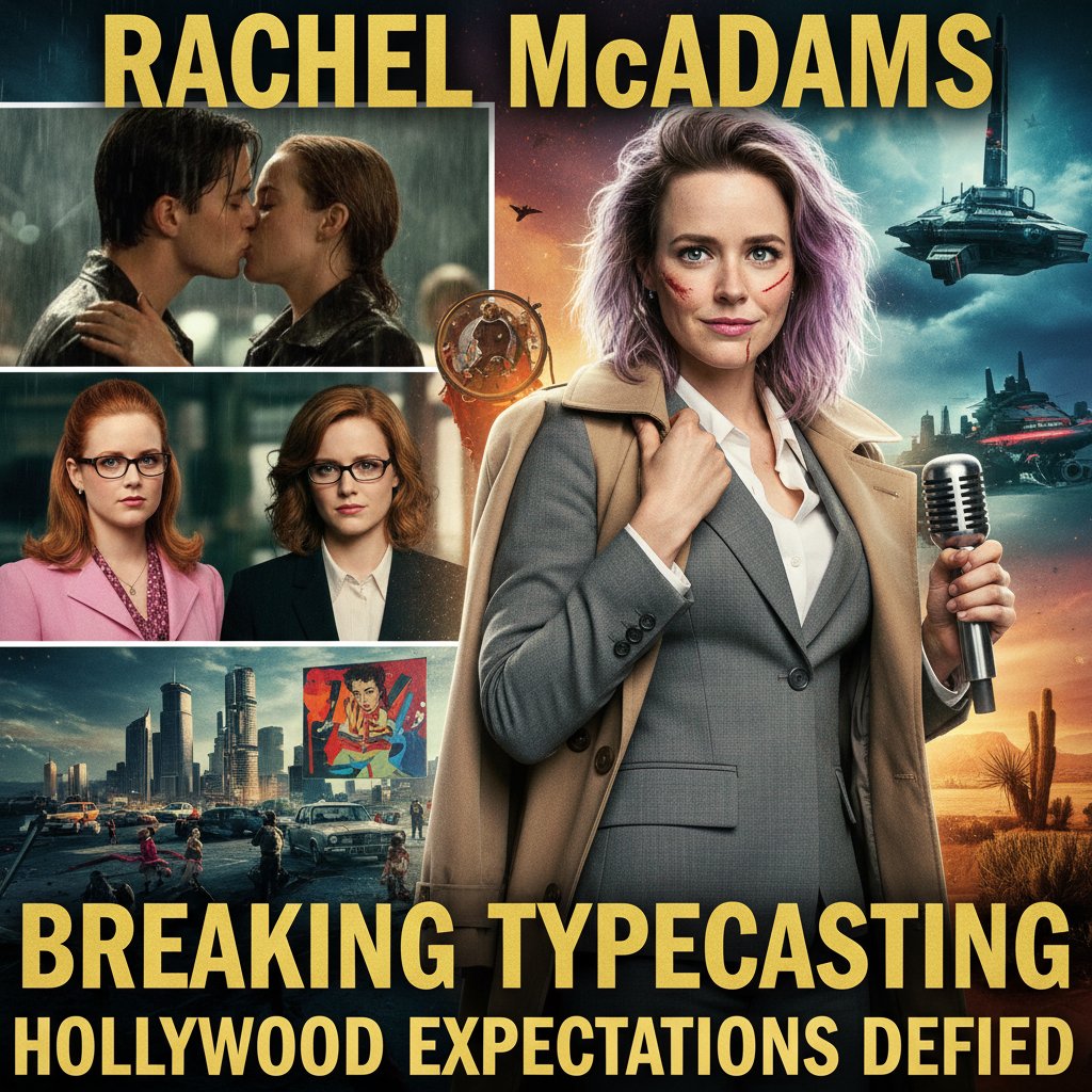Rachel McAdams shattering Hollywood expectations in a gritty close-up, breaking through a film screen
