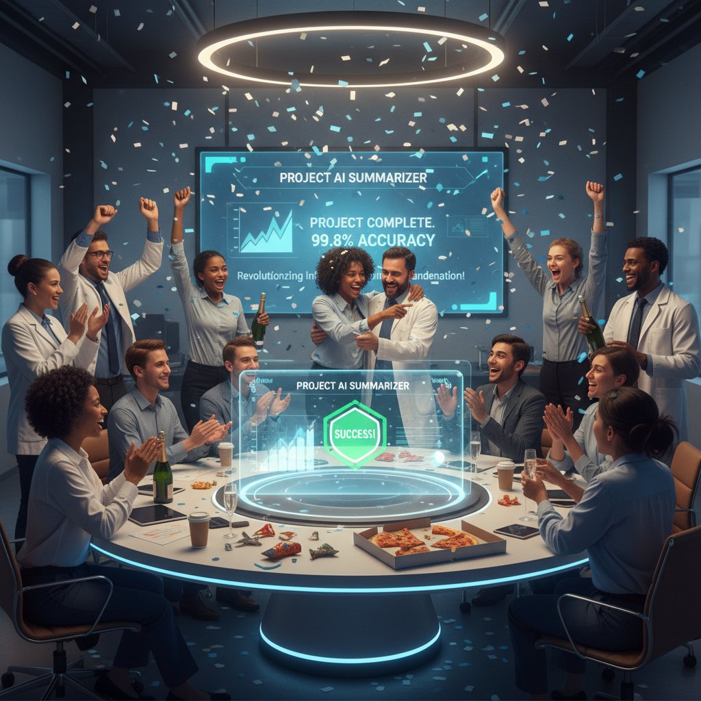 A team of researchers celebrating after a successful project using textwall.ai