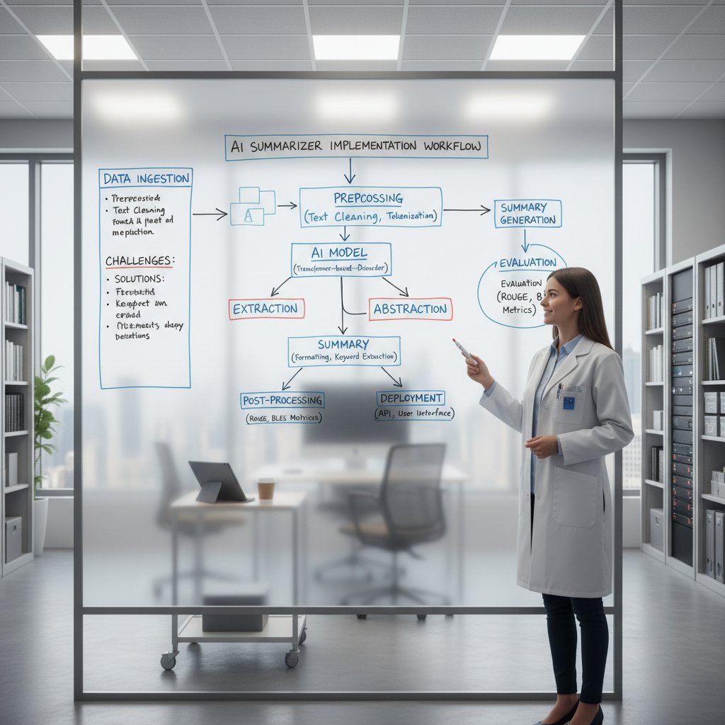 A researcher mapping out a new workflow on a whiteboard, with AI summarizer apps on display
