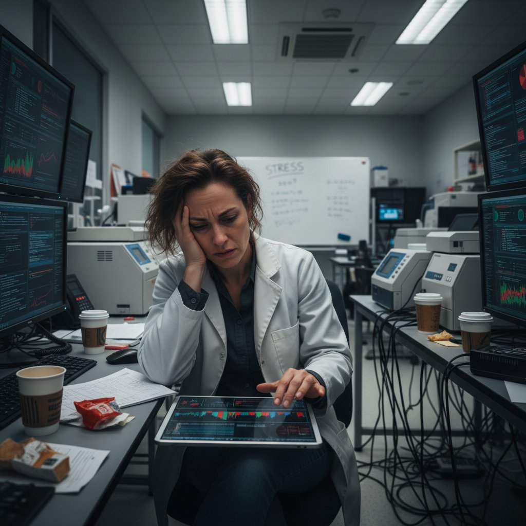 Naukowiec analizujący dane o stresie, symbolizujący rozwój technologii w diagnostyce kortyzolu