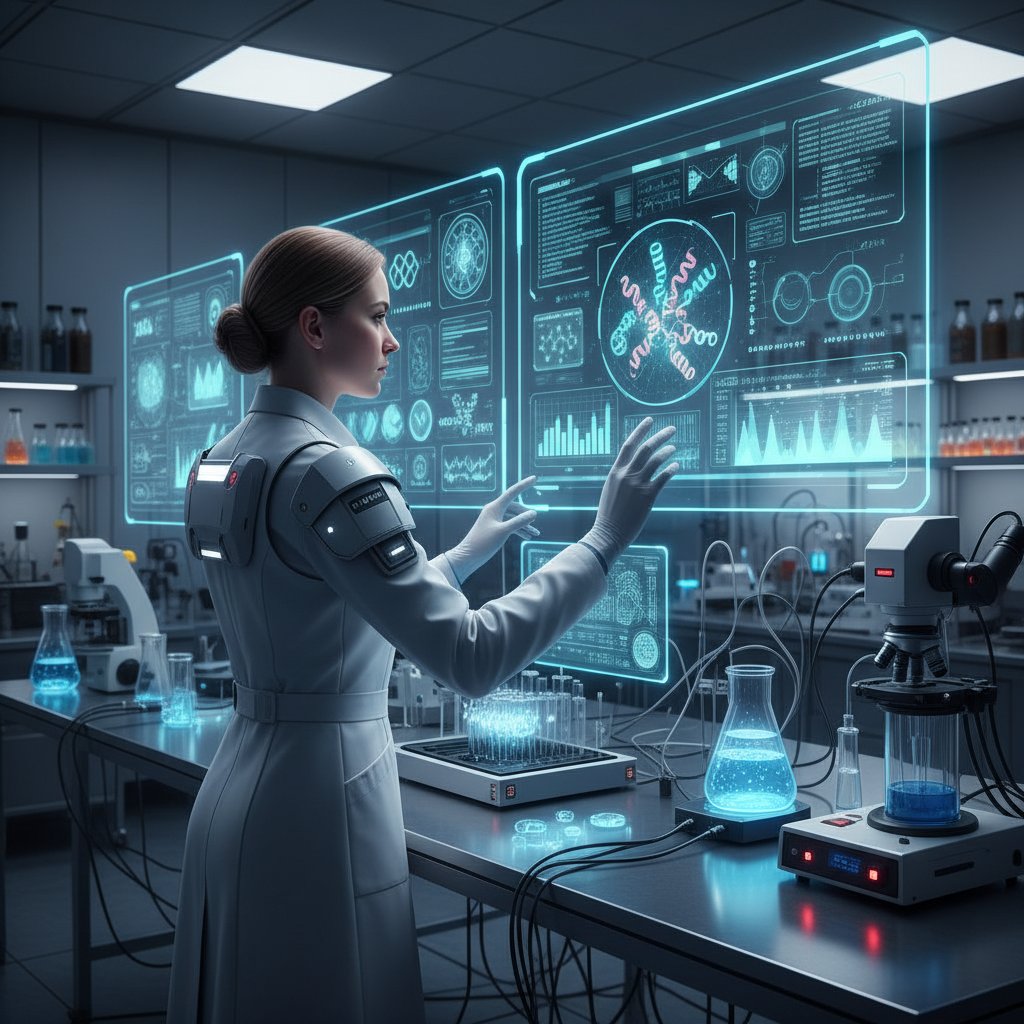 Naukowiec analizujący dane na ekranie, nowoczesne laboratorium, duloksetyna