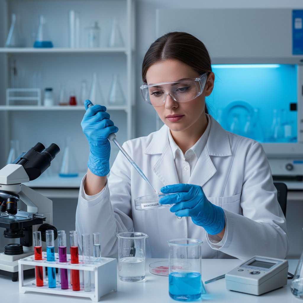 Naukowiec pracujący w laboratorium nad próbkami z napisem „doxycycline”