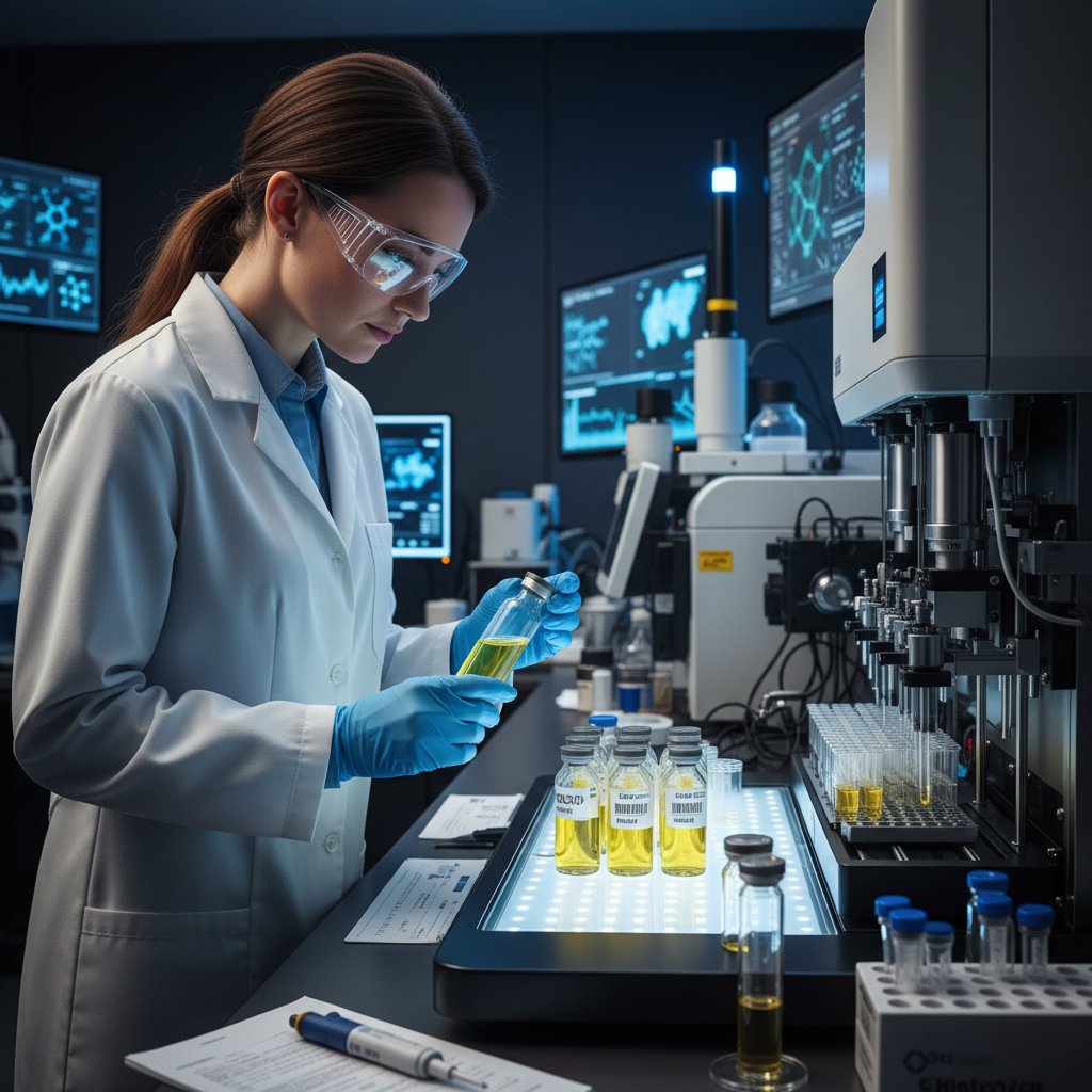 Fotografia naukowca analizującego próbki Q10 w laboratorium