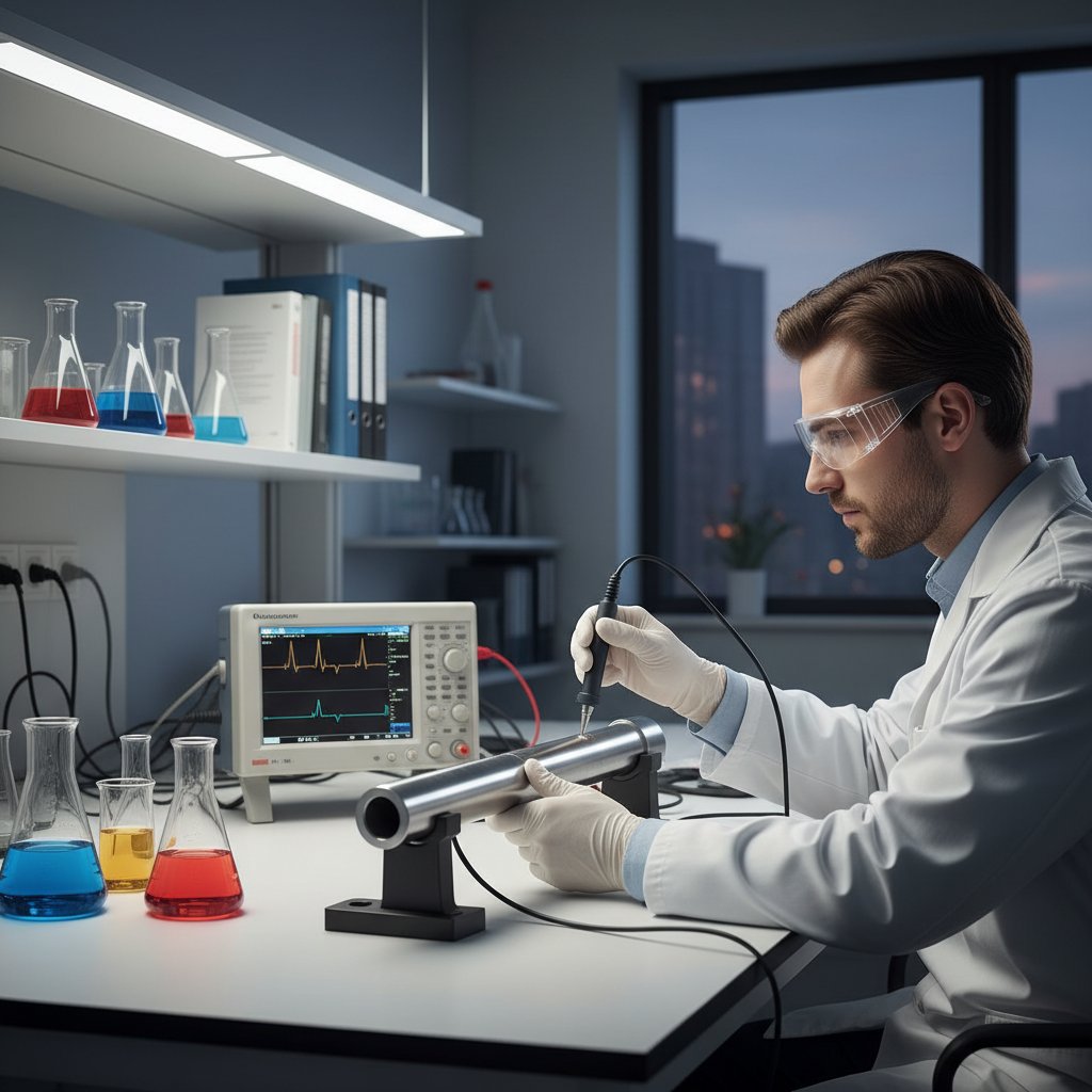 Fotografia naukowca badającego skutki ultradźwięków na próbki laboratoryjne