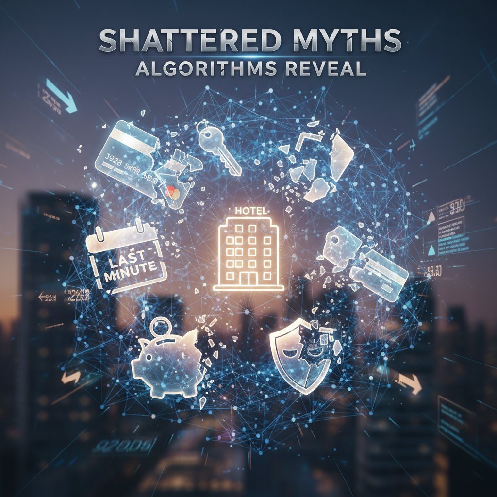 Photo metaphor: icons representing common myths shattering like glass, symbolizing debunked misconceptions