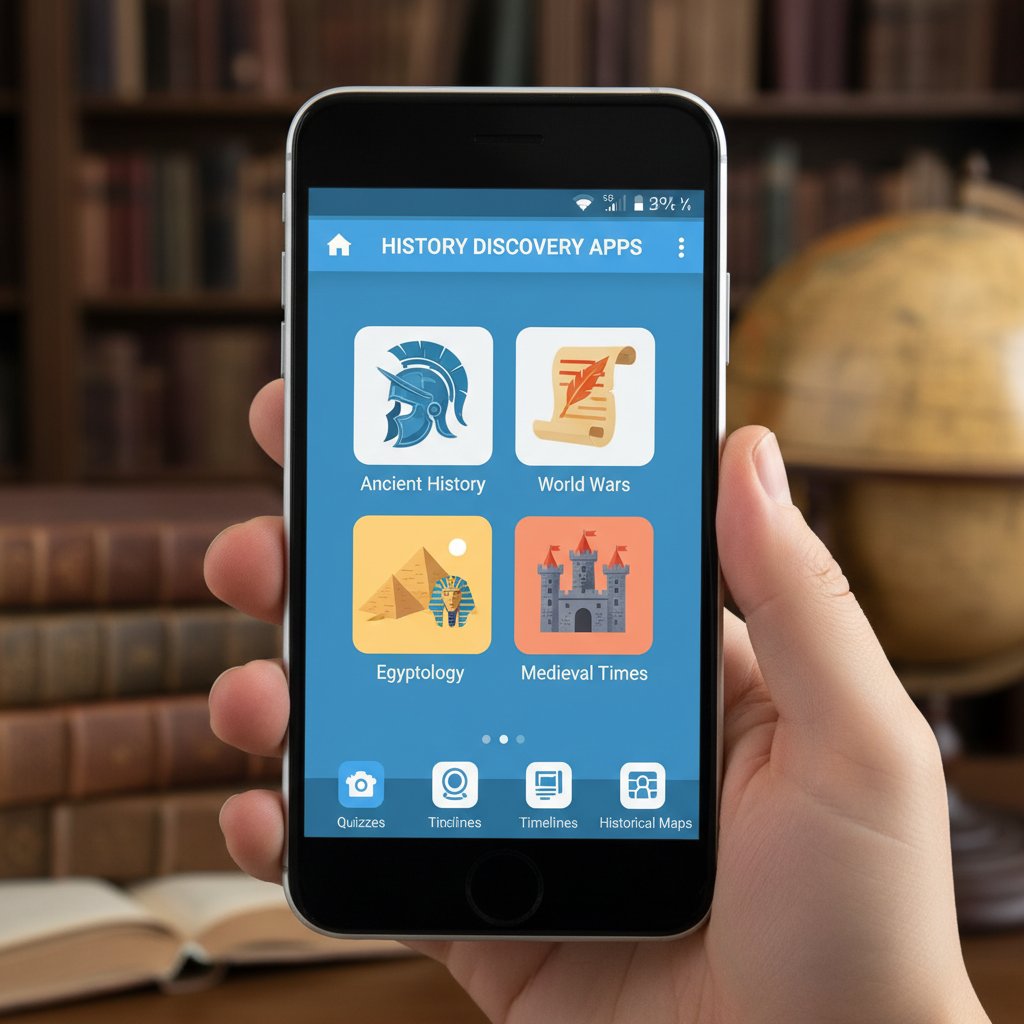 Smartfon z aplikacjami do nauki historii na ekranie
