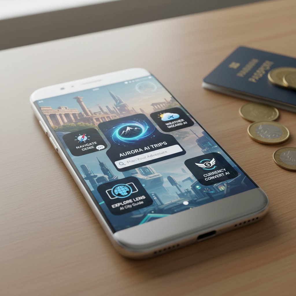 Photo of a smartphone displaying multiple travel AI apps with clear interfaces