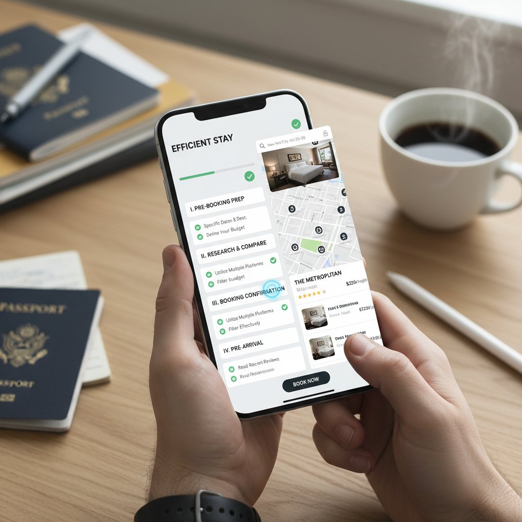 Efficient hotel booking checklist displayed on smartphone during booking process