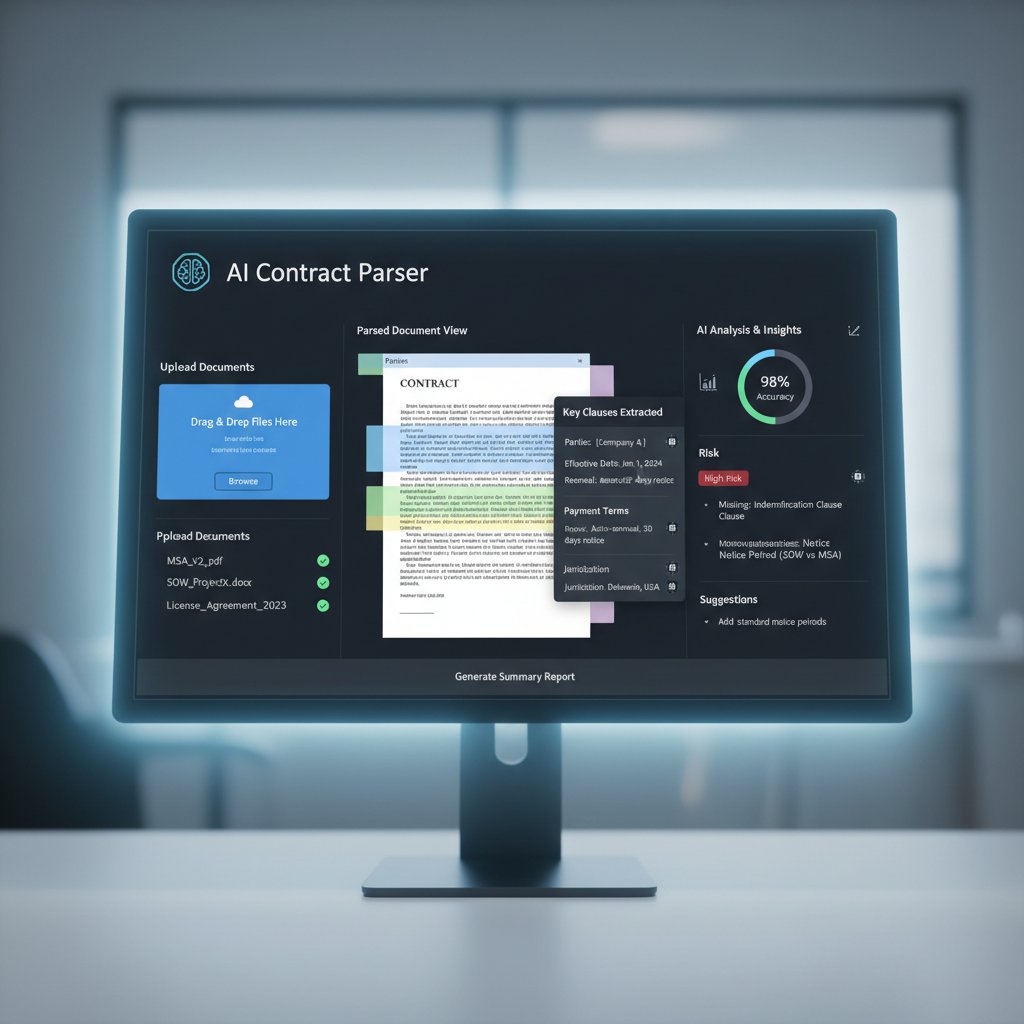 Closeup of software screen showing contract parsing using AI