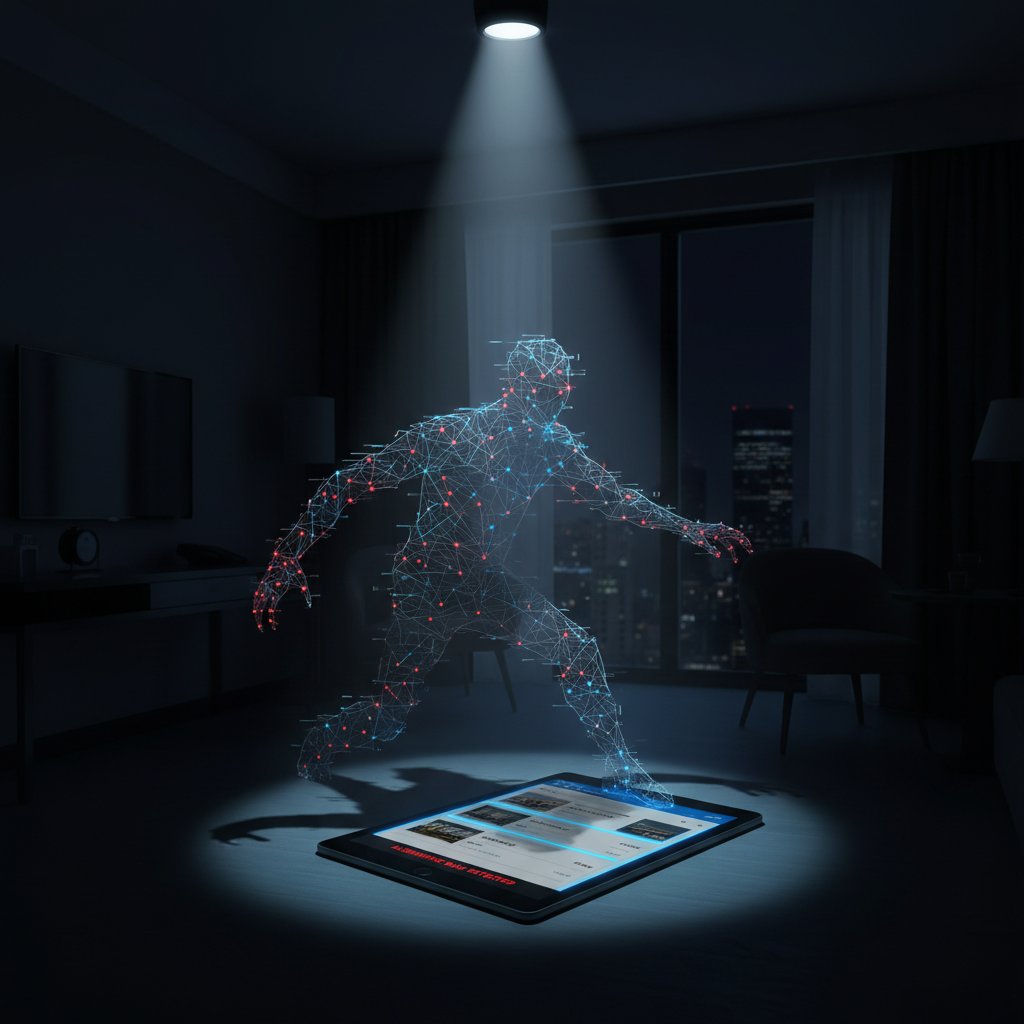 Photo metaphor of a spotlight illuminating a select few hotels while others remain in shadow, symbolizing algorithmic bias