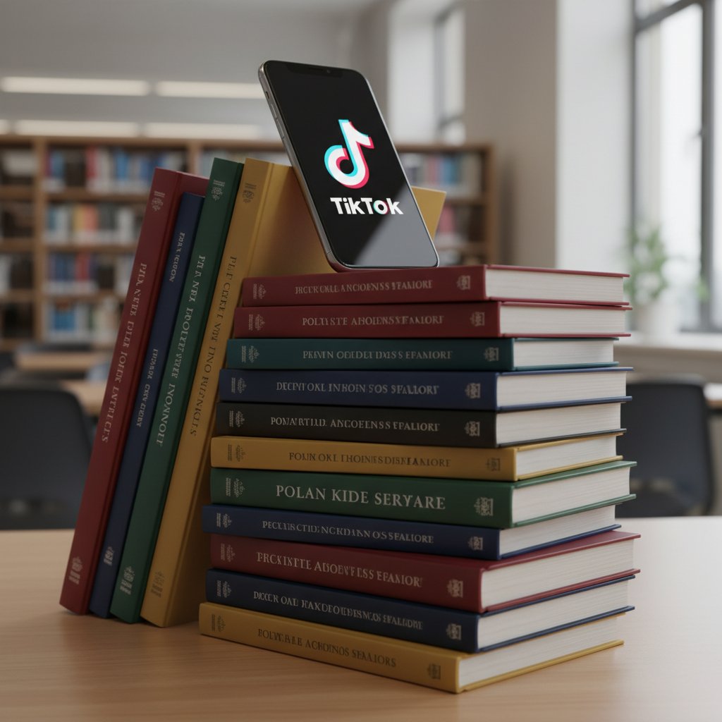 Stos czasopism naukowych obok smartfona z logo TikTok – starcie autorytetów w medycynie