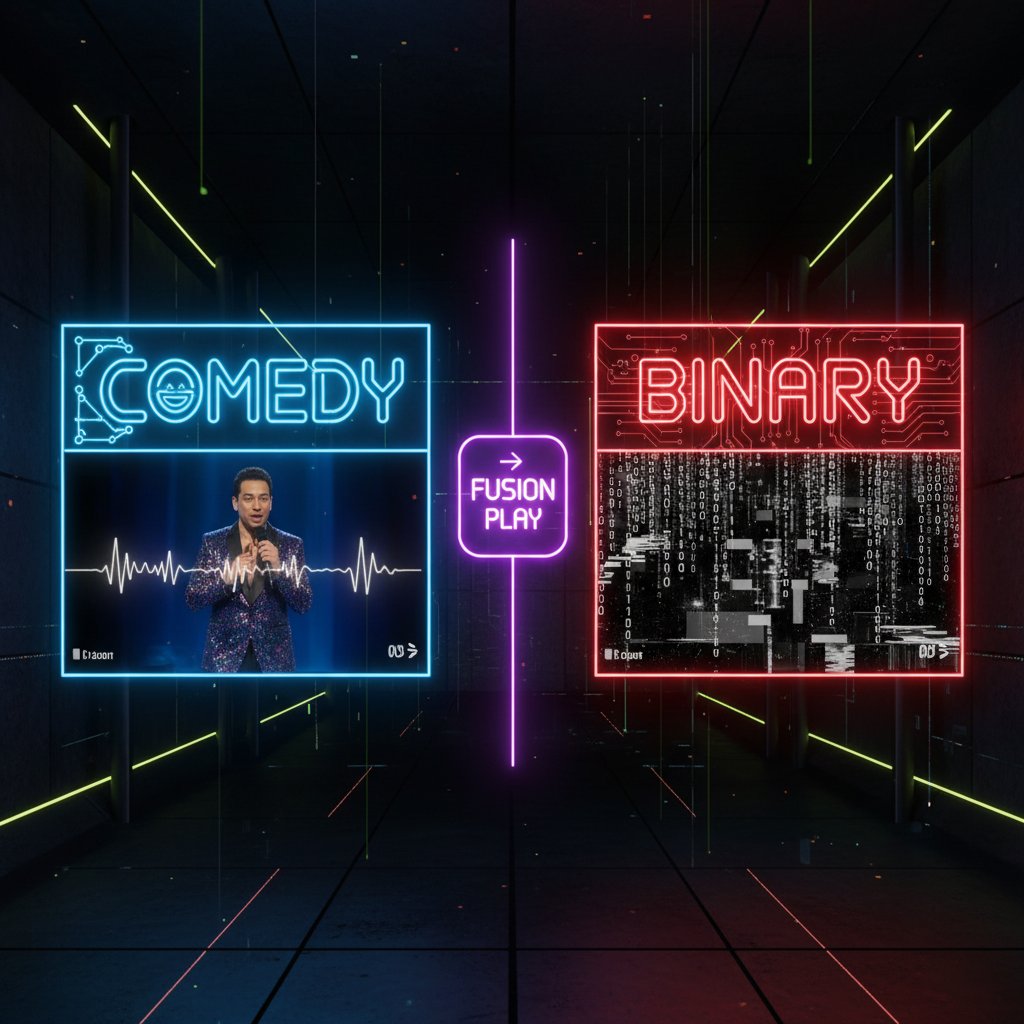 Streaming interface dividing comedies into binary categories, neon palette