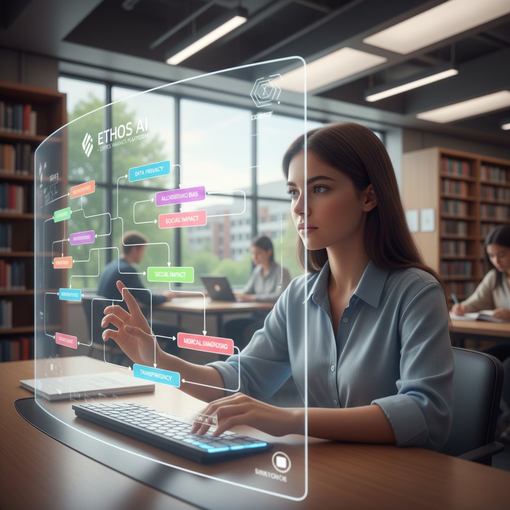 Student korzystający z platformy AI do analizy dylematów etycznych