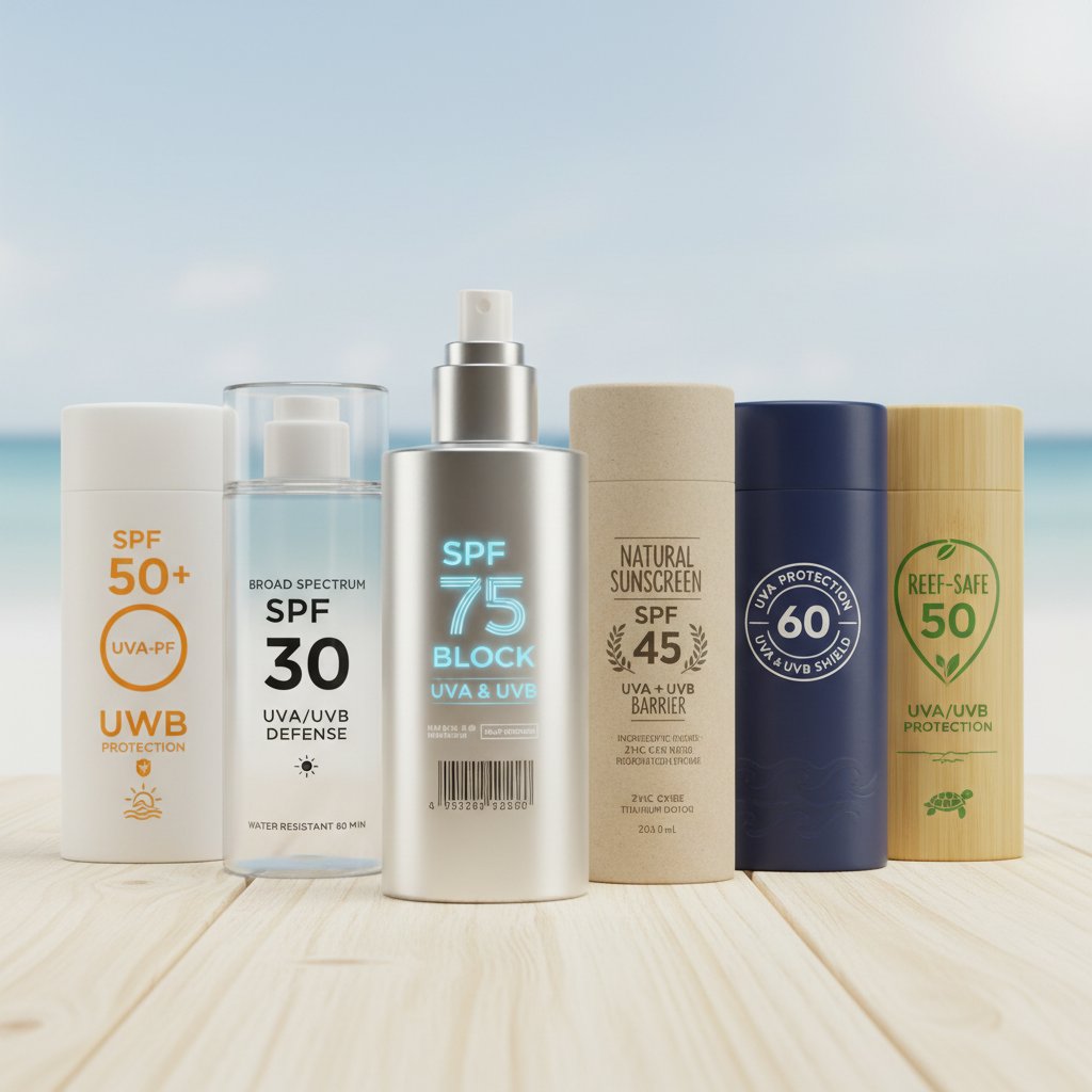Kosmetyki z widocznymi oznaczeniami SPF, UVA, UVB, PA