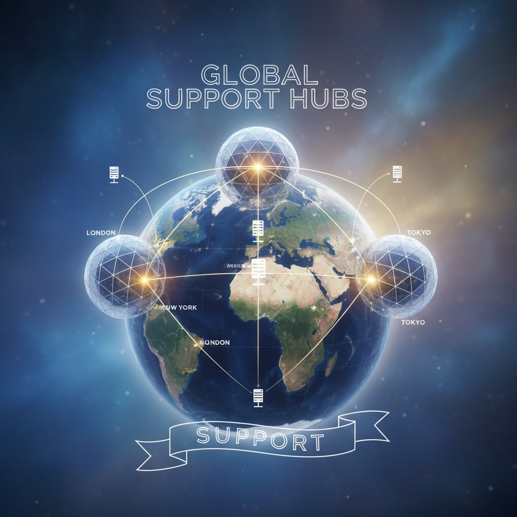 World map showing regions known for affordable support services, support--global--hubs