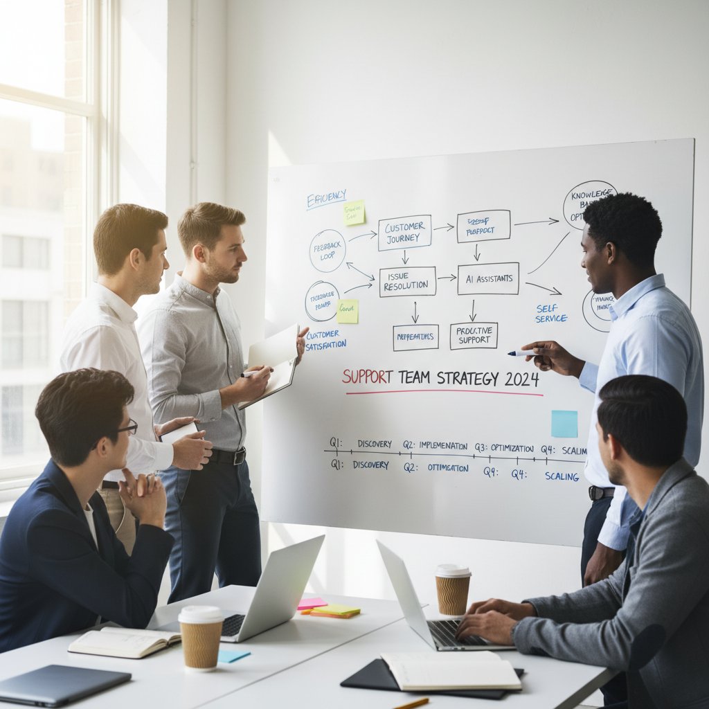 Team aligning on affordable support strategies, support-team--strategy-session--diagrams