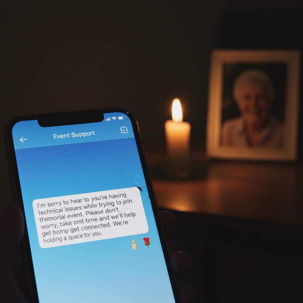 Supportive messages in a memorial event group chat during a technical hiccup
