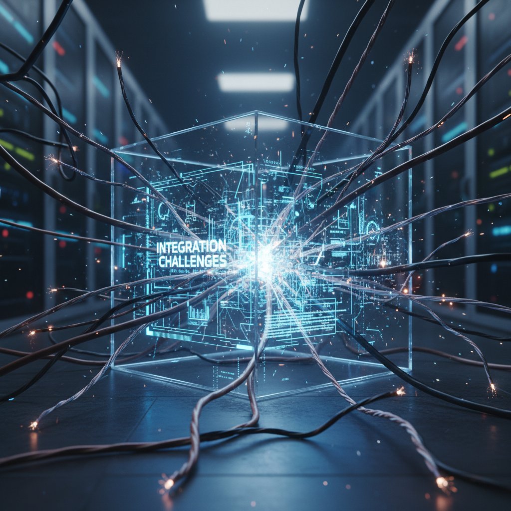 Editorial photo of tangled wires next to a clean digital interface, symbolizing document digitization integration challenges