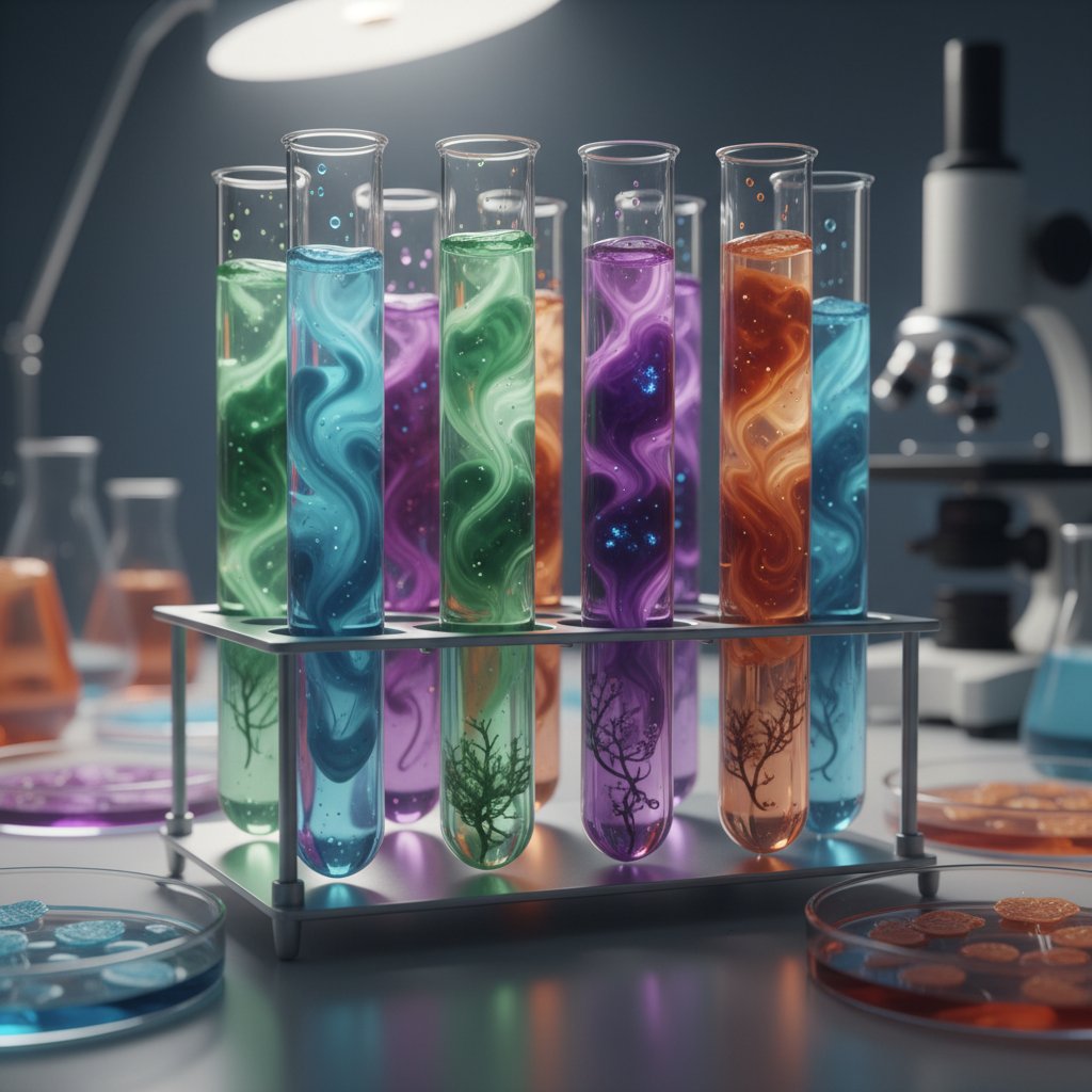 Zbliżenie na probówki z kulturami bakterii – ilustracja mikrobioty po antybiotyku