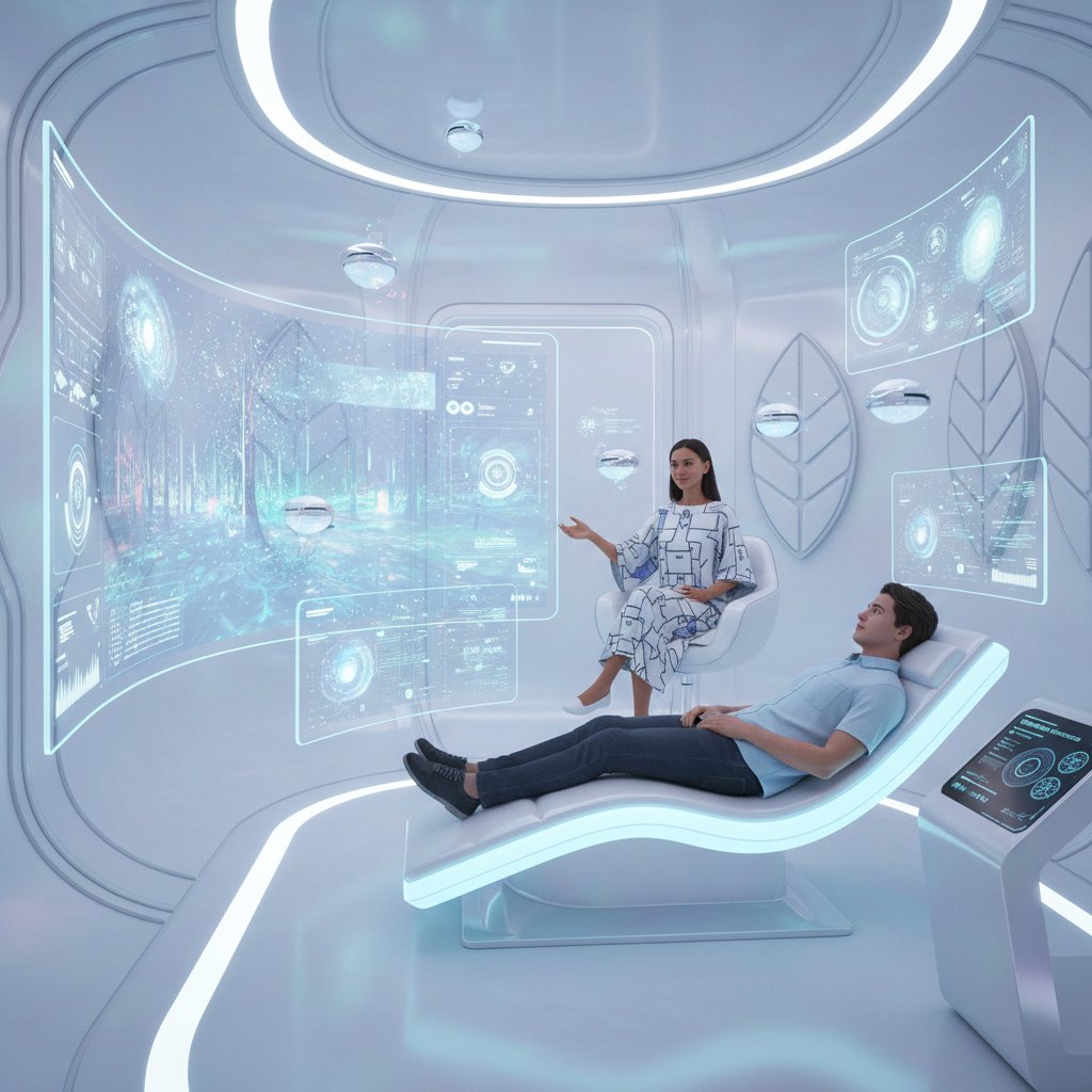 Nowoczesna sala terapeutyczna z elementami technologii, terapeuta korzystający z tabletu – przyszłość wsparcia