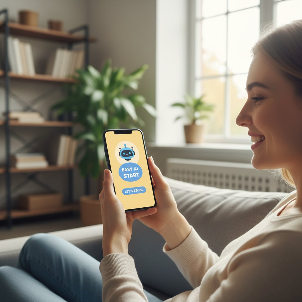 Użytkownik rozpoczynający pierwszą rozmowę z AI na smartfonie – łatwość startu