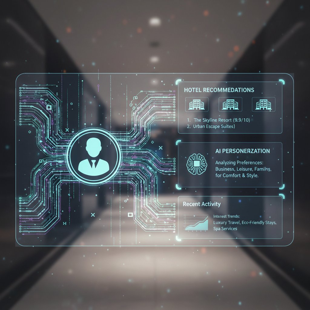 Conceptual photo of a digital user profile built from streaming data, visualizing AI-driven accommodation recommendations