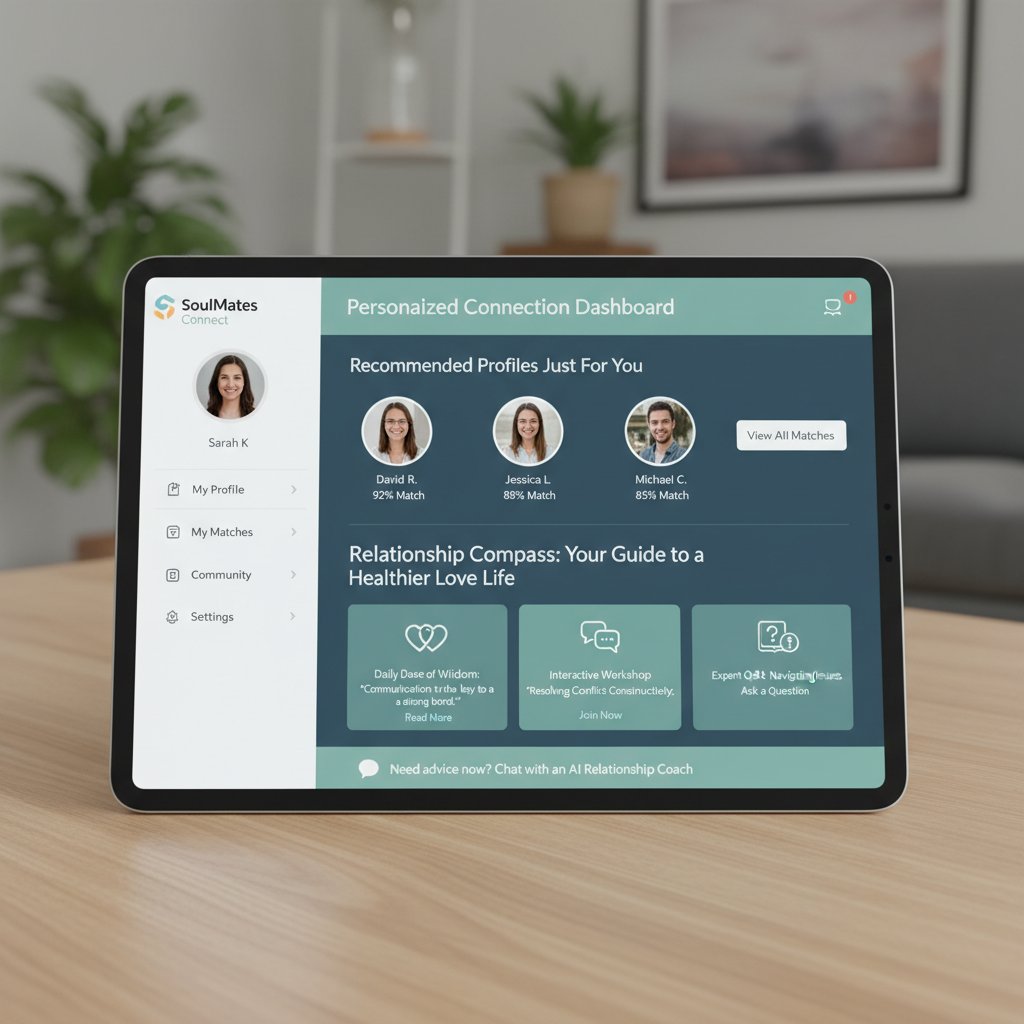 User profile interface showing personalized recommendations for online relationship advice