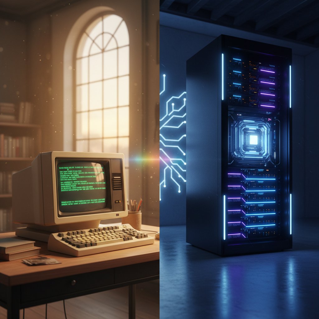 The evolution of customer insights technology with vintage and modern computers